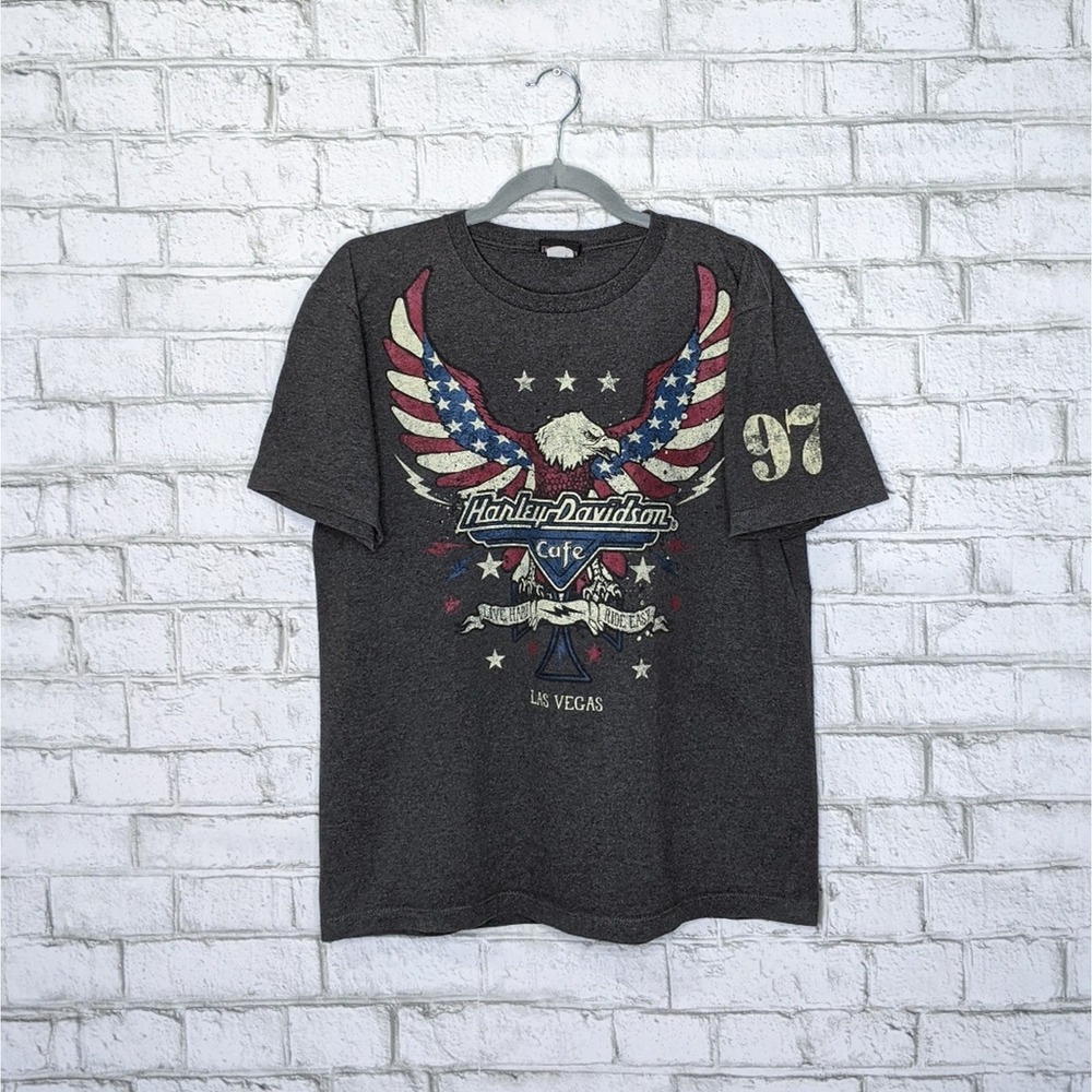 Vtg Harley Davidson Cafe Tshirt Eagle Double Sided Biker Motorcycle Vintage